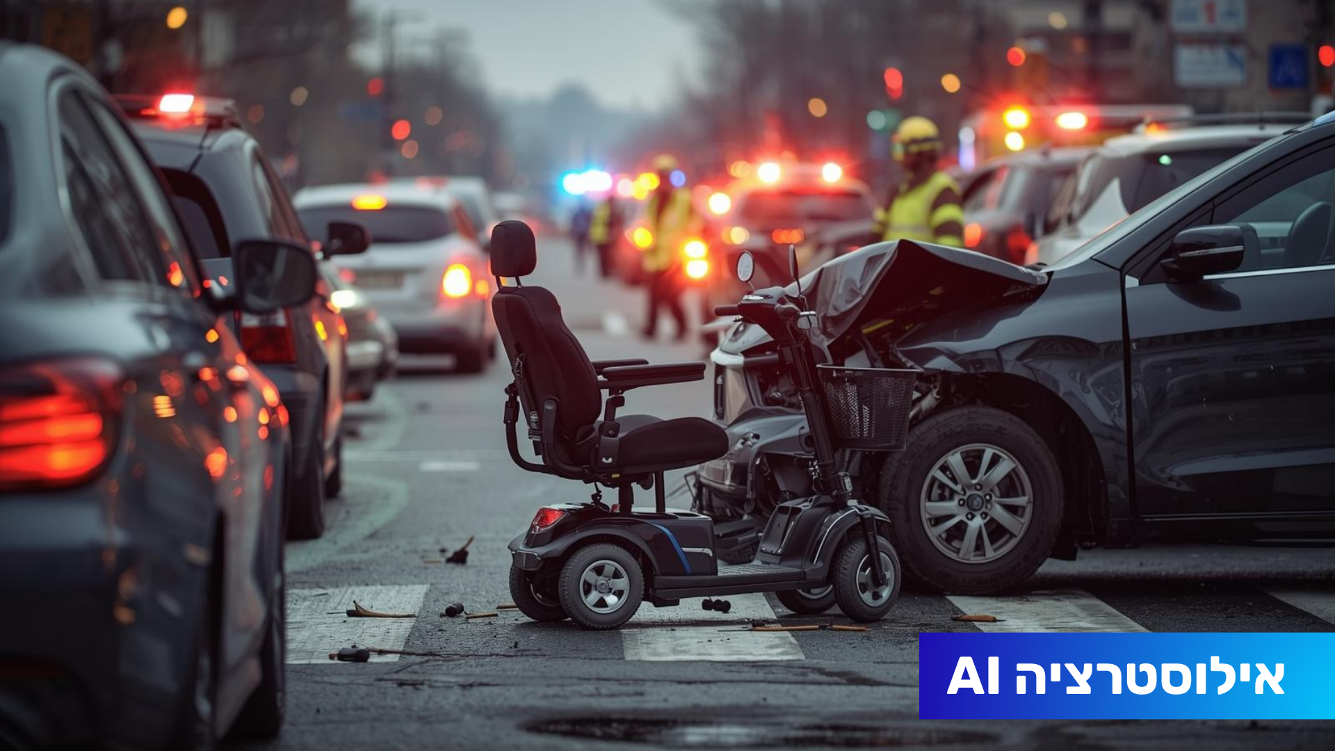 תאונה קשה באילת: רוכב קלנועית נלכד מתחת לכלי אחר שהתהפך עם טנדר