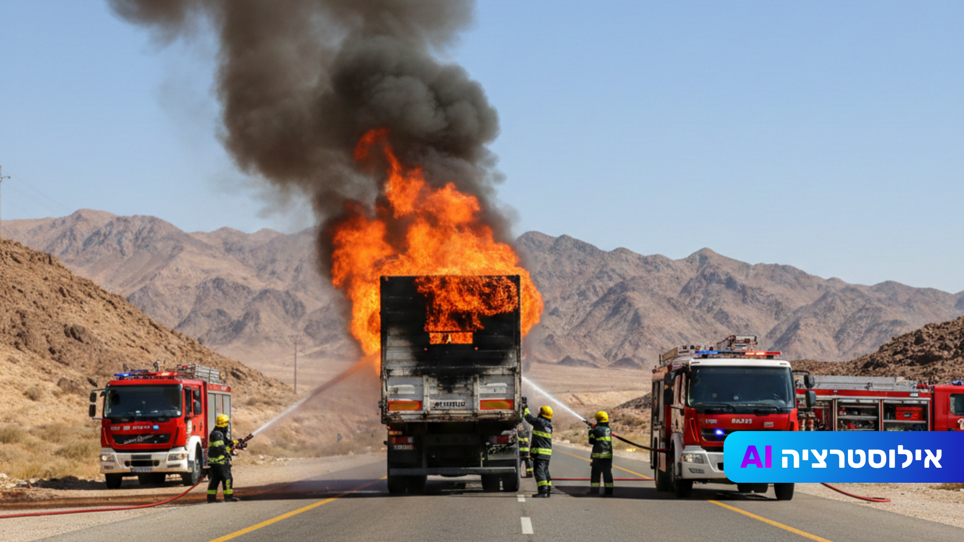 דרמה בכביש הערבה: משאית עלתה באש סמוך לקיבוץ יהל.