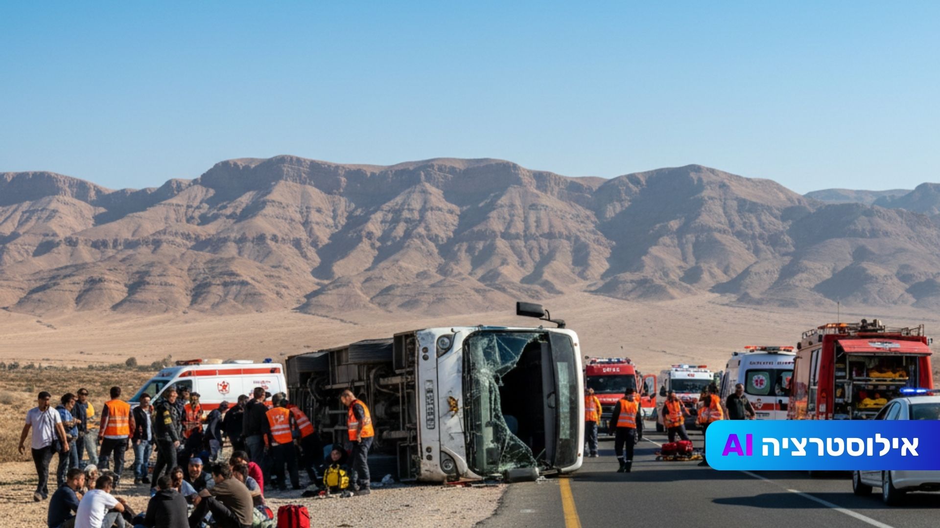 אוטובוס עם כ-50 נוסעים התהפך סמוך למצפה רמון; 17 פצועים